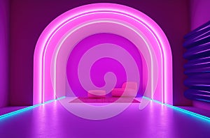 Generative AI: Neon background with stage inside empty room