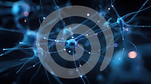 Generative AI Neural Network Visualization Interconnected Neurons Transmitting Signals in a Complex Brain System R