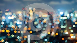 Generative AI Night bokeh light in big city abstract blur defocused background business concept.