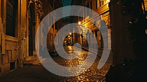Generative AI Night view of cozy street in Rome Italy Architecture and landmark of Rome Postcard of Rome business