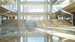 Generative AI office building lobby blur background interior view toward reception hall modern luxury main stair s