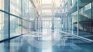 Generative AI Office building lobby hall blur background or blurry school hallway corridor interior view looking t