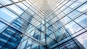 Generative AI Office buildingfacade Close up of a modern glass building business concept.