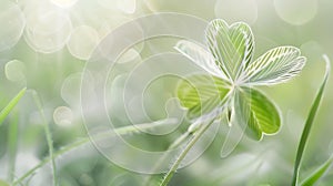 Generative AI One fourleaf white clover with a blurred background of fresh spring grass Fourleaf clover as a symbo photo