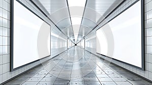 Generative AI OOH Extrreme Horizontal blank advertising billboard poster template mock up in a long tunnel walkway