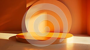 Generative AI Orange 3d Table Studio Empty Interior Background WallWall paper  Summer Tropic  Pattern Abstract Tex