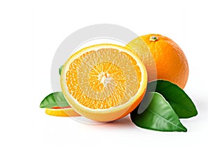 Generative AI Orange fruit isolate. Orange citrus on white background. Whole orange fruit set. Full depth of field