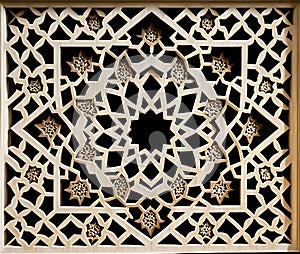 Generative AI of ornate Islamic pattern concept for Ramadan Home Decorating, Ornate Symmetrical Shapes and Islamic Religious Art