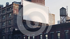 Generative AI Outdor advertising in the city mockup Large billboard on roof top of brick building business concept