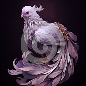 Generative AI: ovely very feathery white dove on black background