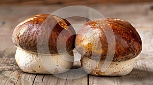 Generative AI Pair of cep penny bun or porcino Boletus edulis is a basidiomycete fungus Macro close up of deliciou