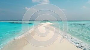 Generative AI Panorama of a beautiful white sand beach and turquoise water in Maldives Holiday summer beach backgr