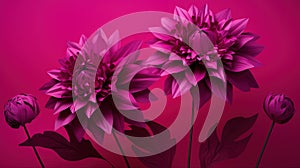 Generative AI, Paper cut craft flowers and leaves, viva magenta color, floral origami textured background, spring mood.