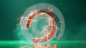 Generative AI Paper lightning with horseshoe shaped magnet on green background business concept.