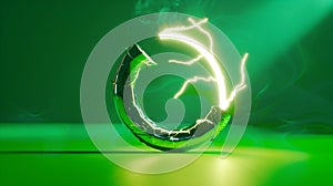 Generative AI Paper lightning with horseshoe shaped magnet on green background business concept.