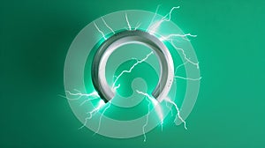 Generative AI Paper lightning with horseshoe shaped magnet on green background business concept.