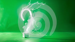 Generative AI Paper lightning with horseshoe shaped magnet on green background business concept.