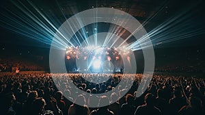 Generative AI, People crowd on music rock festival concert in stadium