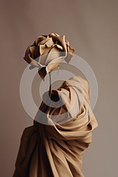 Generative AI, Photorealistic antique sculpture and flowers, muted neutral colors, 3d style tue