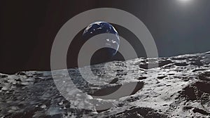 Generative AI Planet Earth as seen from surface of The Moon Elements of this image  business concept.