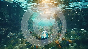 Generative AI, Plastic carrier bags, bottles and other garbage pollution in ocean.