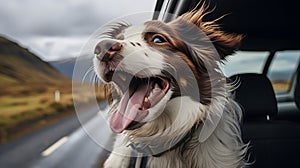 Generative AI. Playful Dog Catching the Wind During a Car Ride