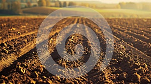 Generative AI A plowed field in autumn Closeup of plowed land A closeup of a plowed field business concept.