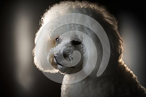 Generative AI. Portrait of a Bichon Frise dog in close-up on a dark background