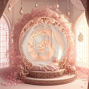 Generative AI: princess room in pink baroque style with beautiful ornaments