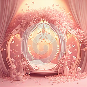 Generative AI: princess room in pink baroque style with beautiful ornaments