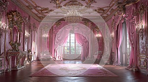 Opulent Pink Palace Interior: A Dreamy Rococo-Style Room photo
