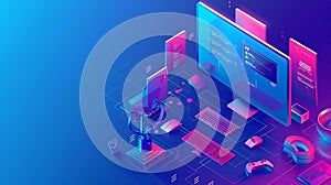 Generative AI Professional web design and website development service isometric computer with web page layout proj
