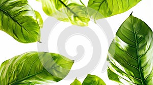 Generative AI Real leaves with white copy space backgroundTropical Botanical nature concepts design business conce photo