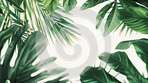 Generative AI Real leaves with white copy space backgroundTropical Botanical nature concepts design business conce photo