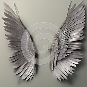 Generative AI: realistic angel wings background with a white wing of a bird