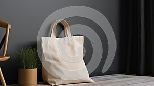 Generative AI, Realistic beige tote canvas fabric bag set-up in at home interior