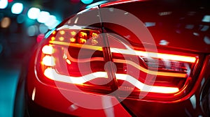 Generative AI rear lights on the car closeup headlight of a modern car after tuning modern luxury sports car busin