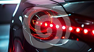 Generative AI rear lights on the car closeup headlight of a modern car after tuning modern luxury sports car busin