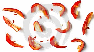 Generative AI red hot chili pepper with slices isolated on white background Top view Flat lay business concept.