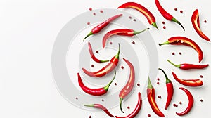 Generative AI red hot chili pepper with slices isolated on white background Top view Flat lay business concept.