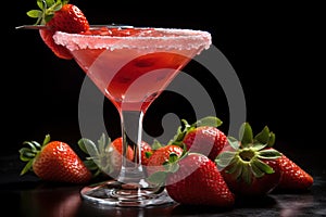 Generative AI. Red strawberry daiquiri cocktail or mocktail in glass