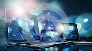 Generative AI Responsive web page layout on computer tablet and smart phone display business concept.