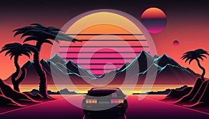 Generative AI, Retro car in retro style, nostalgic 80s, 90s.