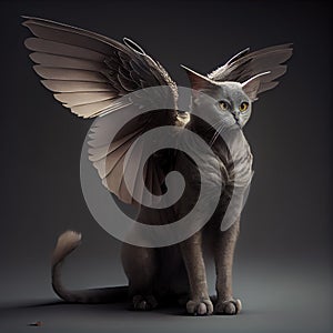 Generative AI: rgray fantasy cat with feathery wings