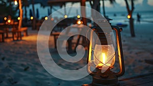 Generative AI Romantic night on Indian ocean shore Beach cafe and lighting lanterns Kendwa beach Zanzibar Tanzania