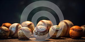 Generative AI, Rough and rugged texture of old baseball balls close up