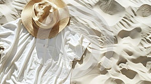 Generative AI Sand beach texture background Mockup white summer tshirt copy space Blank template woman shirt Top v