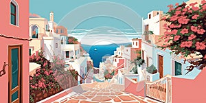 Generative AI, Santorini, Greece theme wall art print matisse style poster