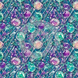 Generative ai. Scattering colorful of pebbles, crystals, of artificial jewelry. Seamless texture