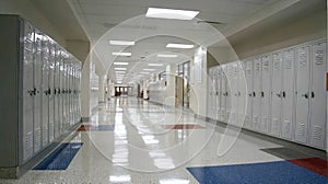 Generative AI School Hallway Interior with Lockers Tile Flooring and Recessed Lighting for EducationRelated Visual